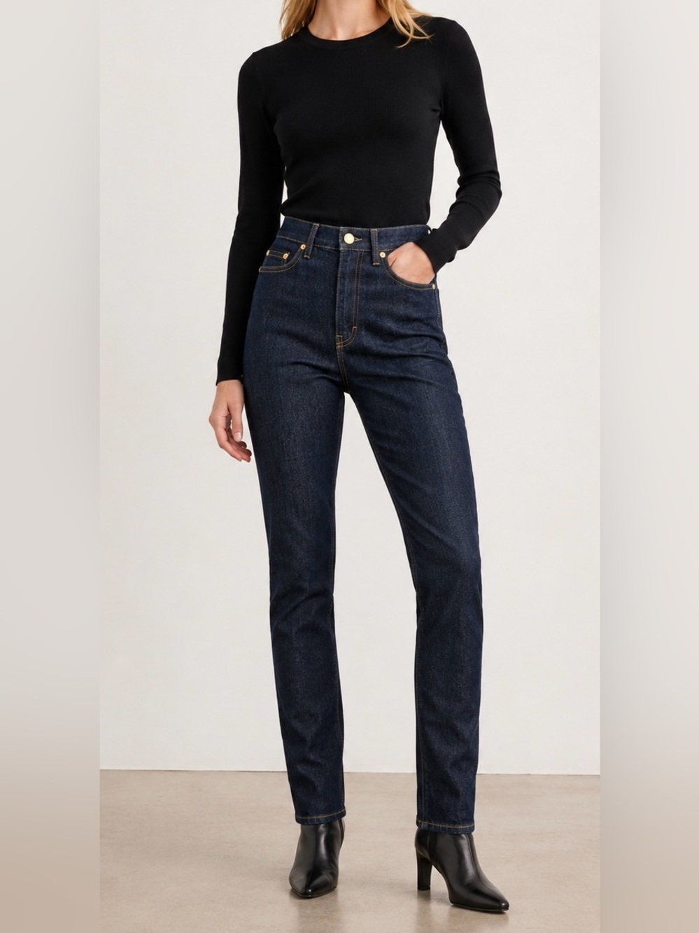Filippa K “Vicky” High Waist Slim Leg Raw Jeans Dark Blue 26 NWT